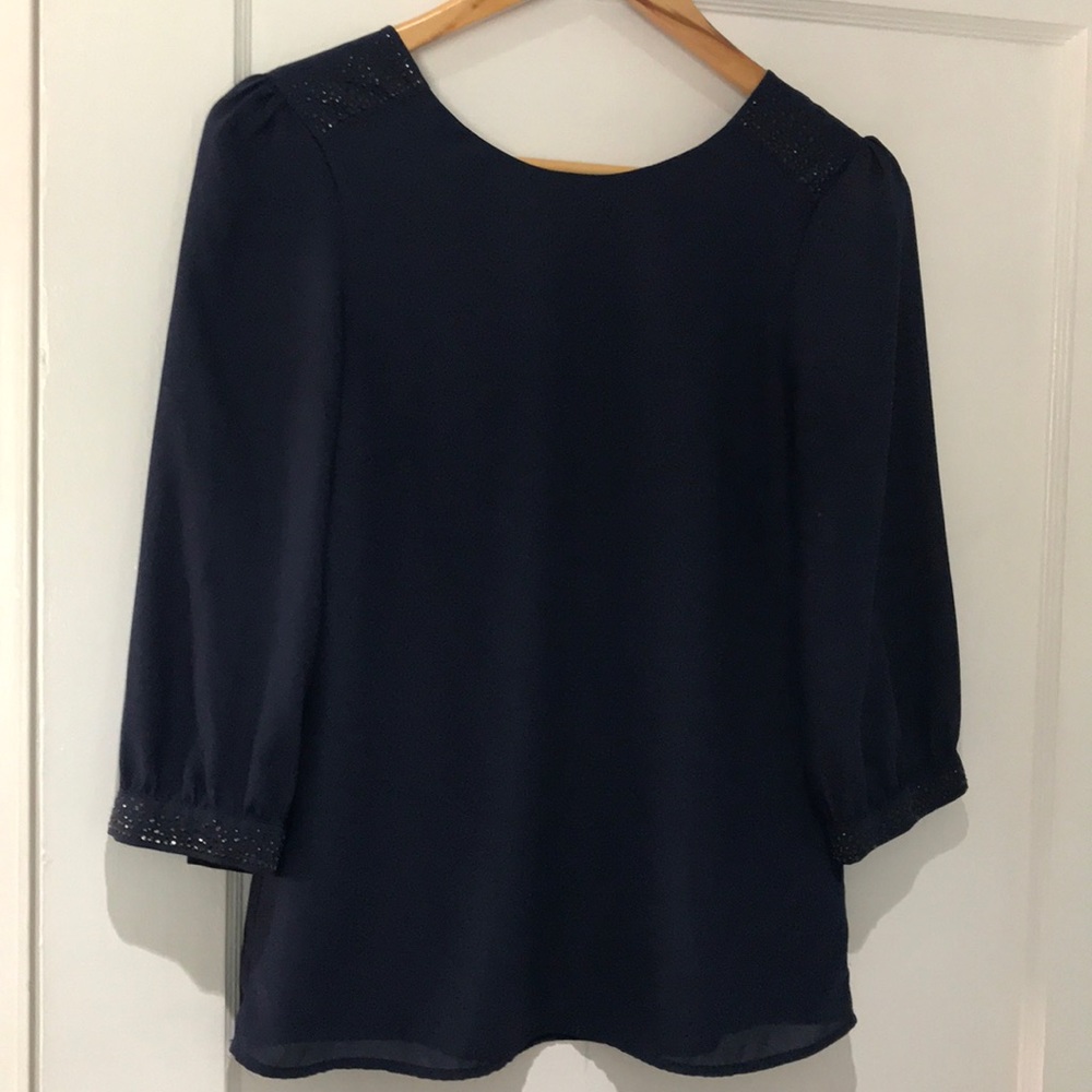 Navy Blouse with Sequin Details